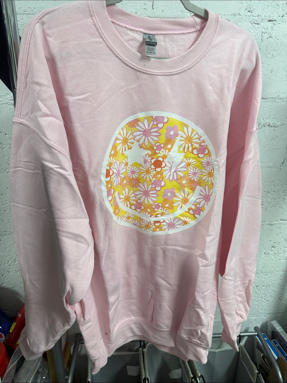 Pink Floral Peace Sign Sweatshirt 2XL Like New - Long Sleeve Lightweight Sweater
